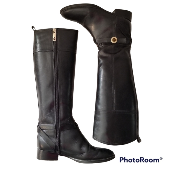 TORY BURCH Brita Tall Black Leather Riding Boots size 5.5 - Picture 9 of 16